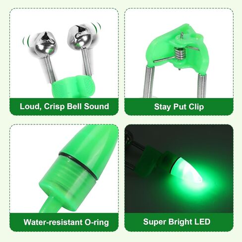 25 PCS Fishing Rod Bells with Tip up Lights, Dual Fishing Bite Alarms for Fishing Poles, Bright LED Fishing Lights for Night Fishing, Ice Fishing, Anti-Slip Clip Fishing Alert Bells for Rods in Saudi Arabia