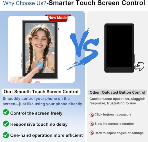 شاشة مراقبة سيلفي متوافقة مع iPhone 17 وما دونه وأندرويد، شاشة لمس مغناطيسية لكاميرا خلفية Vlog، 4K 60 إطارًا في الثانية، نطاق 164 قدمًا، 1500 مللي أمبير في الساعة، شاشة سيلفي لـ Vlog Live Stream TikTok YouTube (أسود) in Kuwait