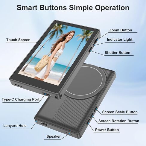 شاشة مراقبة سيلفي متوافقة مع iPhone 17 وما دونه وأندرويد، شاشة لمس مغناطيسية لكاميرا خلفية Vlog، 4K 60 إطارًا في الثانية، نطاق 164 قدمًا، 1500 مللي أمبير في الساعة، شاشة سيلفي لـ Vlog Live Stream TikTok YouTube (أسود) in Kuwait