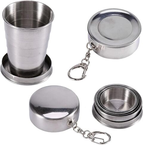 Fdit Stainless Steel Foldable Cup, Retractable Telescopic Travel Cup with Keychain for Camping, Hiking, Mountaineering and Outdoor Activities. Ingenious and Practical Cup in Saudi Arabia