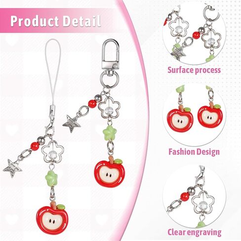 2Pcs Cute Phone Charms, Phone Key Chains Straps, Red Cellphone Keychain for Keys Bags Camera in Saudi Arabia