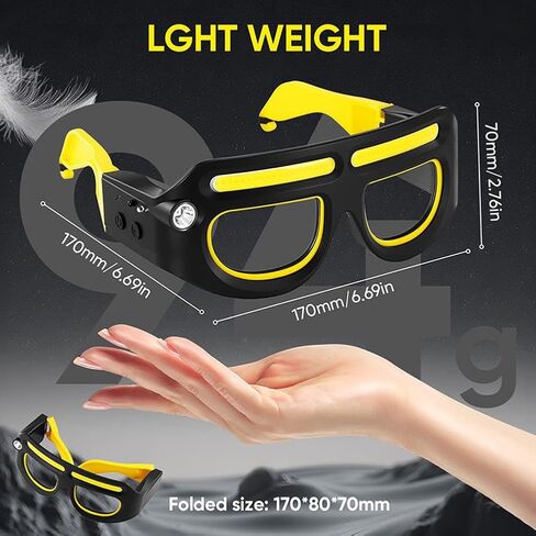 LED Rechargeable Headlight Glasses – Motion Sensor & Touch Control 5 Modes,Portable Headlamp Flashlight Glasses with Lights,USB C Light up Hands-Free Glasses for Camping Emergency in Saudi Arabia