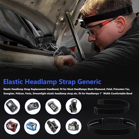 عصابة رأس مرنة للمصابيح الأمامية، تناسب معظم المصابيح الأمامية، Black Diamond Petzl Princeton Tec Energizer Pelican Silva Fenix ​​Headlamps بعرض 2.54 سم، شريط مريح، التثبيت لا يسقط - عبوتان in Kuwait