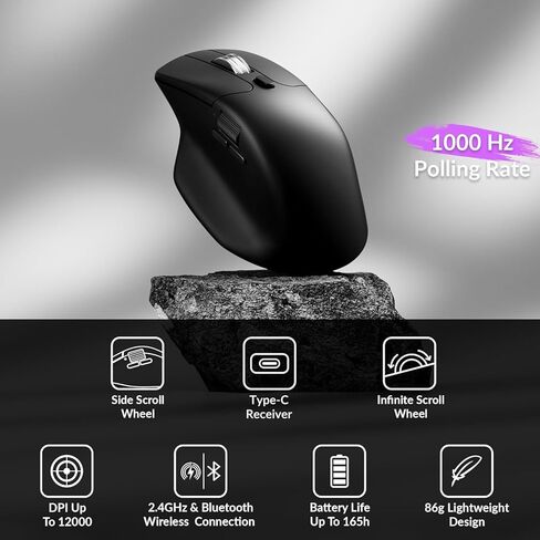 Keychron M6 Wireless All Silent Gaming Optical Mouse, 1000Hz Tri-Mode 2.4 GHz/Bluetooth 5.3/Wired, PixArt 3311 Sensor, 12000 DPI, Magnetic Metal Scroll Wheel for Windows PC/Mac - Black in Saudi Arabia