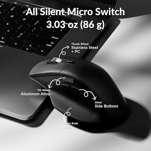 Keychron M6 Wireless All Silent Gaming Optical Mouse, 1000Hz Tri-Mode 2.4 GHz/Bluetooth 5.3/Wired, PixArt 3311 Sensor, 12000 DPI, Magnetic Metal Scroll Wheel for Windows PC/Mac - Black in Saudi Arabia