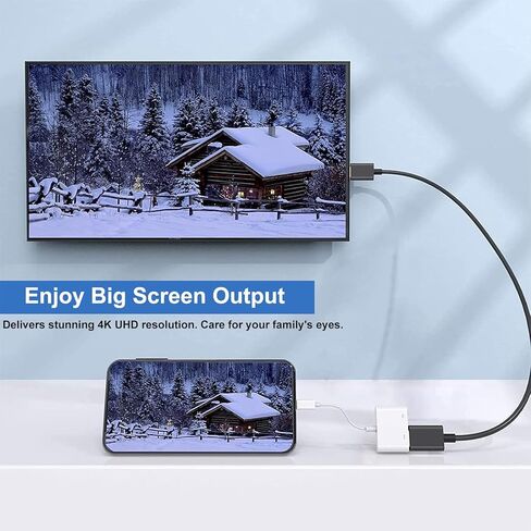 محول USB C إلى HDTV 4K@60 هرتز مع شحن سريع 100 وات PD [معتمد من MFi]، متوافق مع iPhone 17/16/15 Pro Max وMacBook وiPad Pro وGalaxy S25 وSwitch والمزيد - سلك HDTV إلى USB C للتلفزيون عالي الدقة/الشاشة in Kuwait