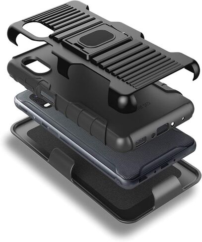 NZND Case for Samsung Galaxy XCover Pro (G715 AT&T FirstNet Verizon) with Tempered Glass Screen Protector, Belt Clip Holster, Rugged Ring Grip Cover with Stand [Built-in Mounting Plate] -Black in Kuwait