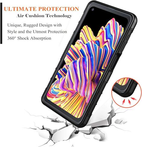 NZND Case for Samsung Galaxy XCover Pro (G715 AT&T FirstNet Verizon) with Tempered Glass Screen Protector, Belt Clip Holster, Rugged Ring Grip Cover with Stand [Built-in Mounting Plate] -Black in Kuwait