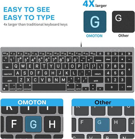 OMOTON Wired Keyboard for Mac, Large Print Backlit Keyboard with Numeric Keypad, Dual Interface (USB C + A), 7 Colors Light UP and Easy to See Big Letters for MacBook Pro/Air, Mini, iMac, Space Grey in Saudi Arabia