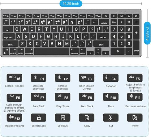 OMOTON Wired Keyboard for Mac, Large Print Backlit Keyboard with Numeric Keypad, Dual Interface (USB C + A), 7 Colors Light UP and Easy to See Big Letters for MacBook Pro/Air, Mini, iMac, Space Grey in Saudi Arabia