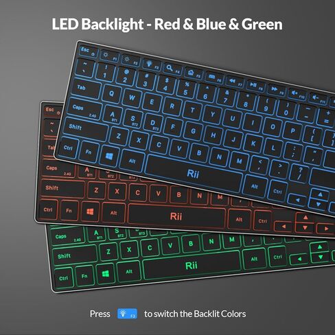 Rii Wireless Keyboard,Bluetooth Keyboard(2.4G+BT5.0),RGB Backlit,Rechargeable with Aluminum Alloy Case for Tablet,Surface,PC,Laptop with Windows (X9-Windows) in Saudi Arabia
