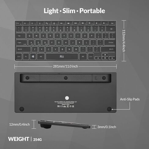 Rii Wireless Keyboard,Bluetooth Keyboard(2.4G+BT5.0),RGB Backlit,Rechargeable with Aluminum Alloy Case for Tablet,Surface,PC,Laptop with Windows (X9-Windows) in Saudi Arabia
