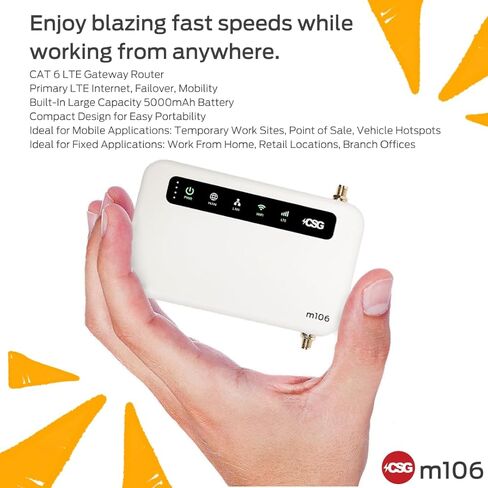 CSG m106 LTE Cellular Gateway Business or Home Router, Verizon 4G LTE Network Compatible, Built-in Failover, 5,000 mAh Backup Battery for Travel, Lightweight Portable Design, RV Internet in Kuwait