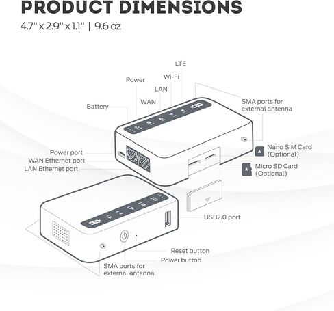 CSG m106 LTE Cellular Gateway Business or Home Router, Verizon 4G LTE Network Compatible, Built-in Failover, 5,000 mAh Backup Battery for Travel, Lightweight Portable Design, RV Internet in Kuwait