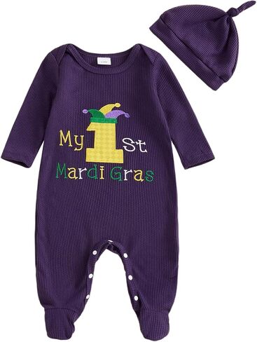 Mardi Gras Baby Boy Girl Outfit My First Mardi Gras Carnival Romper Onesie Corduroy Jumpsuit Spring Clothes in Saudi Arabia