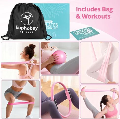 Pilates Essentials Kit for Women, Home Workout Pilates Kit with Ring, Mini Ball, Resistance Bands, Yoga Strap & More | Beginner Pilates Starter Kit for Toning, Strength & Flexibility in Saudi Arabia