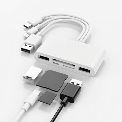 محول قارئ بطاقات الذاكرة USB OTG 5 في 1 - محور متعدد المنافذ لبطاقات SD/TF المتوافقة مع iOS وAndroid in Saudi Arabia