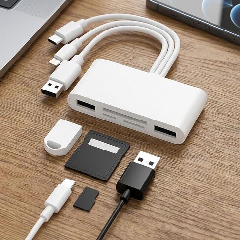 محول قارئ بطاقات الذاكرة USB OTG 5 في 1 - محور متعدد المنافذ لبطاقات SD/TF المتوافقة مع iOS وAndroid in Saudi Arabia