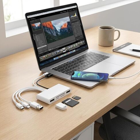 محول قارئ بطاقات الذاكرة USB OTG 5 في 1 - محور متعدد المنافذ لبطاقات SD/TF المتوافقة مع iOS وAndroid in Saudi Arabia