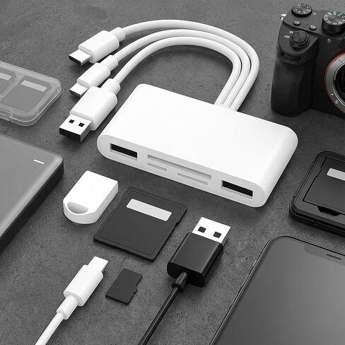 محول قارئ بطاقات الذاكرة USB OTG 5 في 1 - محور متعدد المنافذ لبطاقات SD/TF المتوافقة مع iOS وAndroid in Saudi Arabia