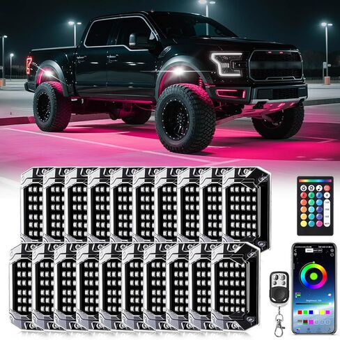 4 Pods Full Angle RGB LED Rock Lights for Jeep Truck ATV UTV RZR Offroad Golf Cart SXS, Waterproof Multicolor Neon Underglow Kit with APP/RF Remote, 12Volt Underbody Lights in Saudi Arabia