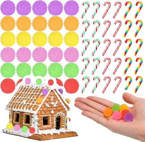 Giegxin 60 Pcs Christmas Fake Candy Mini Christmas Candy Cane Gumdrops Decor Colorful Fake Gumdrops Spice Drops Ornaments for DIY Craft Xmas Tree Hanging Party Decoration(Gummy) in Saudi Arabia