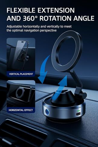 Global Qi Electric Suction Phone Mount – 360° Magnetic Holder for iPhone 12–16 & Compatible Phones, Strong Grip Stand for Desk, Mirror, Car, Windshield, Vlogging & Video Recording in Saudi Arabia