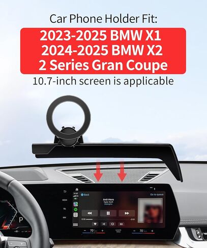 حامل هاتف السيارة لـ 2023 2024 2025 BMW X1 2024 2025 X2 2025 2026 2 Series Gran Coupe 10.7 بوصة مشبك ثابت للشاشة، حامل هاتف يدور 360 درجة متوافق مع MagSafe، لا يؤثر على فتحة التهوية in Saudi Arabia