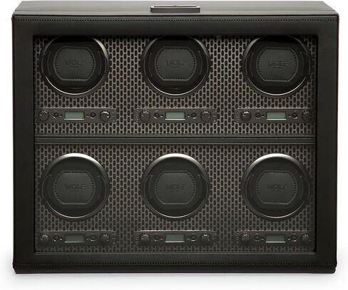 Wolf Axis Watch Winder with Glass Cover - Secure Fit with Patented Lock-in Dynamic Cuff - Accommodates All Wrist Sizes - Vegan Leather - Includes Universal Adapter in Saudi Arabia