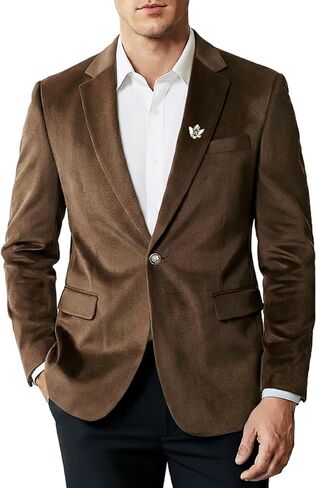 سترة مخملية كاجوال للرجال للرجال ذات طية صدر السترة بزر واحد مع بروش لحفلات العشاء وحفلات الزفاف in Kuwait