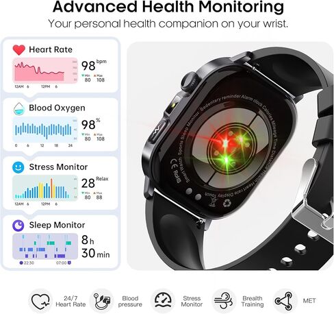 ساعات ذكية للرجال والنساء، جهاز تتبع اللياقة البدنية AMOLED مع معدل ضربات القلب/الضغط/النوم على مدار الساعة طوال أيام الأسبوع، الرد/إجراء المكالمات، وجه ساعة AI، صوت AI، مصباح يدوي ساطع، عداد خطوات مقاوم للماء IP68 لنظام Android iOS in Kuwait