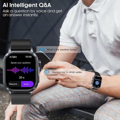 ساعات ذكية للرجال والنساء، جهاز تتبع اللياقة البدنية AMOLED مع معدل ضربات القلب/الضغط/النوم على مدار الساعة طوال أيام الأسبوع، الرد/إجراء المكالمات، وجه ساعة AI، صوت AI، مصباح يدوي ساطع، عداد خطوات مقاوم للماء IP68 لنظام Android iOS in Kuwait