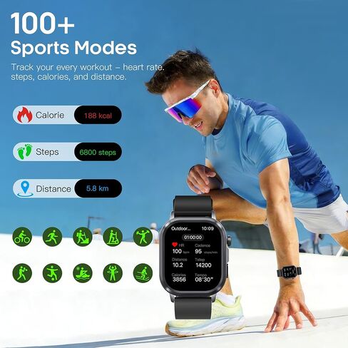 ساعات ذكية للرجال والنساء، جهاز تتبع اللياقة البدنية AMOLED مع معدل ضربات القلب/الضغط/النوم على مدار الساعة طوال أيام الأسبوع، الرد/إجراء المكالمات، وجه ساعة AI، صوت AI، مصباح يدوي ساطع، عداد خطوات مقاوم للماء IP68 لنظام Android iOS in Kuwait