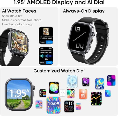 ساعات ذكية للرجال والنساء، جهاز تتبع اللياقة البدنية AMOLED مع معدل ضربات القلب/الضغط/النوم على مدار الساعة طوال أيام الأسبوع، الرد/إجراء المكالمات، وجه ساعة AI، صوت AI، مصباح يدوي ساطع، عداد خطوات مقاوم للماء IP68 لنظام Android iOS in Kuwait