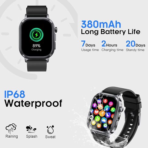 ساعات ذكية للرجال والنساء، جهاز تتبع اللياقة البدنية AMOLED مع معدل ضربات القلب/الضغط/النوم على مدار الساعة طوال أيام الأسبوع، الرد/إجراء المكالمات، وجه ساعة AI، صوت AI، مصباح يدوي ساطع، عداد خطوات مقاوم للماء IP68 لنظام Android iOS in Kuwait