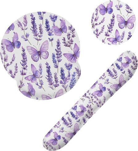Lavender Butterfly Mouse Pad with Wrist Rest and Keyboard Wrist Rest Set, Non-Slip Rubber Base Memory Foam Mouse Pad Set for Women, Office Desk Accessories, Gaming in Saudi Arabia