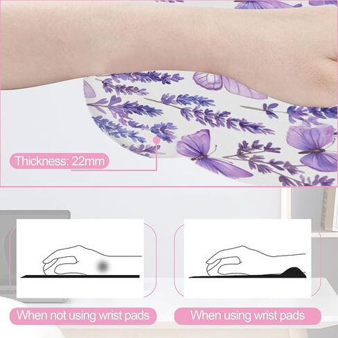 Lavender Butterfly Mouse Pad with Wrist Rest and Keyboard Wrist Rest Set, Non-Slip Rubber Base Memory Foam Mouse Pad Set for Women, Office Desk Accessories, Gaming in Saudi Arabia