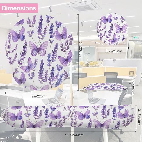 Lavender Butterfly Mouse Pad with Wrist Rest and Keyboard Wrist Rest Set, Non-Slip Rubber Base Memory Foam Mouse Pad Set for Women, Office Desk Accessories, Gaming in Saudi Arabia