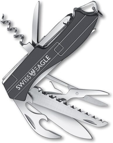 أداة حمل وإمساك المنزل الصغيرة 9 في 1 من سويس إيجل، ممتازة مع شفرة ومقص ومفك براغي وزردية وعدسة مكبرة وملقاط هدايا عيد الميلاد - أزرق (أسود) in Kuwait