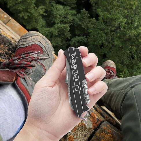 أداة حمل وإمساك المنزل الصغيرة 9 في 1 من سويس إيجل، ممتازة مع شفرة ومقص ومفك براغي وزردية وعدسة مكبرة وملقاط هدايا عيد الميلاد - أزرق (أسود) in Kuwait