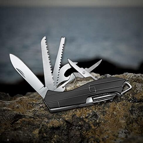 أداة حمل وإمساك المنزل الصغيرة 9 في 1 من سويس إيجل، ممتازة مع شفرة ومقص ومفك براغي وزردية وعدسة مكبرة وملقاط هدايا عيد الميلاد - أزرق (أسود) in Kuwait