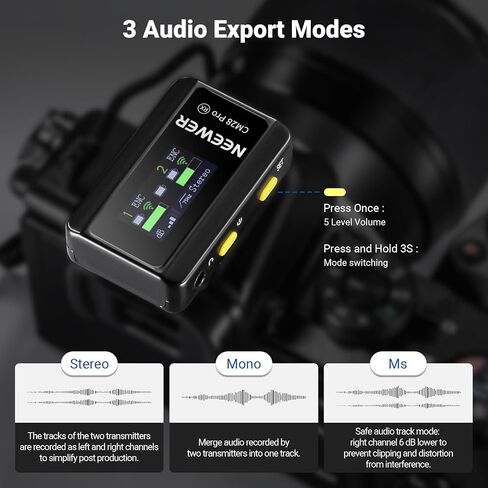 NEEWER CM28 PRO Wireless Lavalier Lapel Microphone System + Basics ST013 Overhead Desk Tripod Phone Mount Holder Stand, 656ft/200m Range Mic Compatible with iPhone iPad Android Camera PC in Saudi Arabia