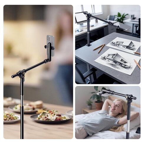 NEEWER CM28 PRO Wireless Lavalier Lapel Microphone System + Basics ST013 Overhead Desk Tripod Phone Mount Holder Stand, 656ft/200m Range Mic Compatible with iPhone iPad Android Camera PC in Saudi Arabia