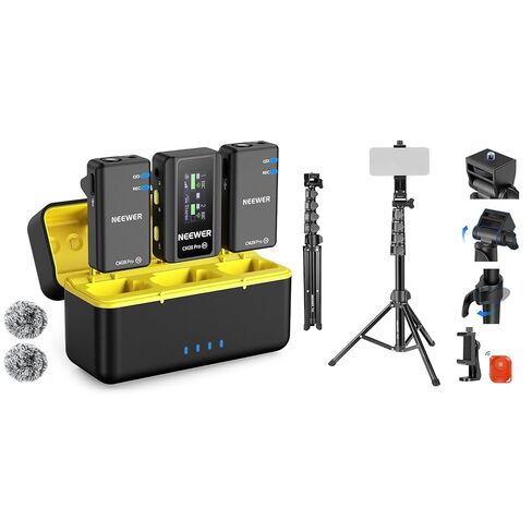 NEEWER CM28 PRO Wireless Lavalier Lapel Microphone System + Basics TS03 Flexible Phone Tripod with Remote for iPhone & Camera, 656ft/200m Range Mic Compatible with iPhone iPad Android Camera PC in Saudi Arabia