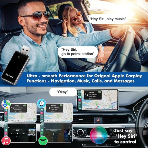 محول CarPlay اللاسلكي لهاتف iPhone - Zorvoxa 2025، يحول السلكي إلى CarPlay اللاسلكي، 5.8 جيجا هرتز WiFi وBluetooth 5.3، إعادة توصيل 3s، كابلات USB-A/C، التوصيل والتشغيل لسيارات 2016+ in Saudi Arabia