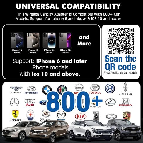 محول CarPlay اللاسلكي لهاتف iPhone - Zorvoxa 2025، يحول السلكي إلى CarPlay اللاسلكي، 5.8 جيجا هرتز WiFi وBluetooth 5.3، إعادة توصيل 3s، كابلات USB-A/C، التوصيل والتشغيل لسيارات 2016+ in Saudi Arabia