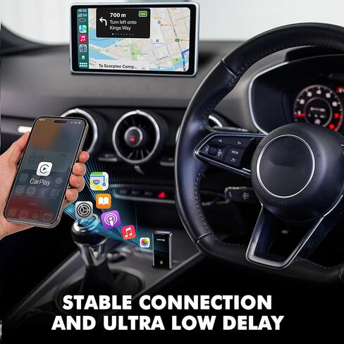 محول CarPlay اللاسلكي لهاتف iPhone - Zorvoxa 2025، يحول السلكي إلى CarPlay اللاسلكي، 5.8 جيجا هرتز WiFi وBluetooth 5.3، إعادة توصيل 3s، كابلات USB-A/C، التوصيل والتشغيل لسيارات 2016+ in Saudi Arabia