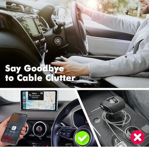 محول CarPlay اللاسلكي لهاتف iPhone - Zorvoxa 2025، يحول السلكي إلى CarPlay اللاسلكي، 5.8 جيجا هرتز WiFi وBluetooth 5.3، إعادة توصيل 3s، كابلات USB-A/C، التوصيل والتشغيل لسيارات 2016+ in Saudi Arabia