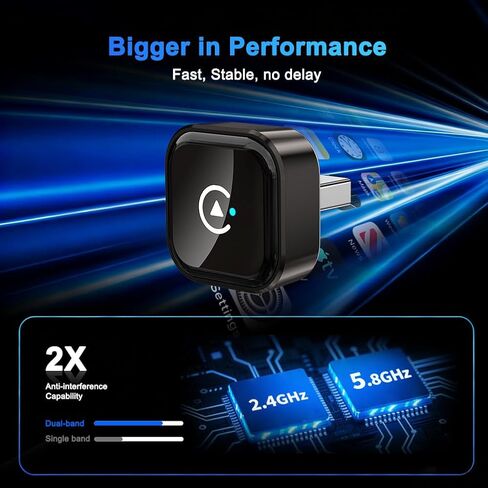قطعة واحدة من محول CarPlay اللاسلكي، 2 في 1 CarPlay ودونجل Android، اتصال تلقائي سريع، محول توصيل وتشغيل واي فاي ثنائي النطاق، مع محول USB-C، لمركبات CarPlay in Saudi Arabia