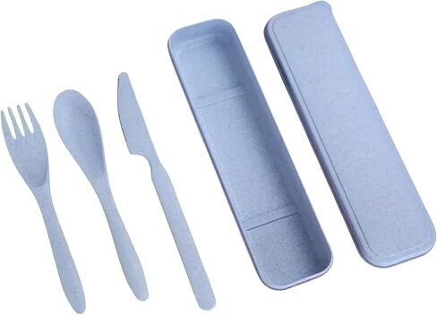 3-in-1 Camping Utensil Set BLUE – Reusable Travel Utensils with Portable Plastic Case – Ideal for Picnics, Camping & Everyday Use in Saudi Arabia